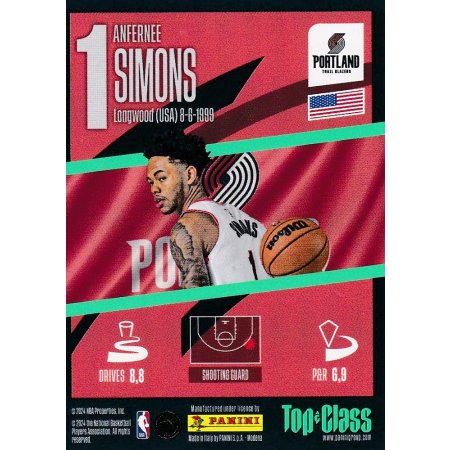 2023-24 PANINI NBA Top Class - #160 - Anfernee Simons - Portland Trail Blazers - Supersonic